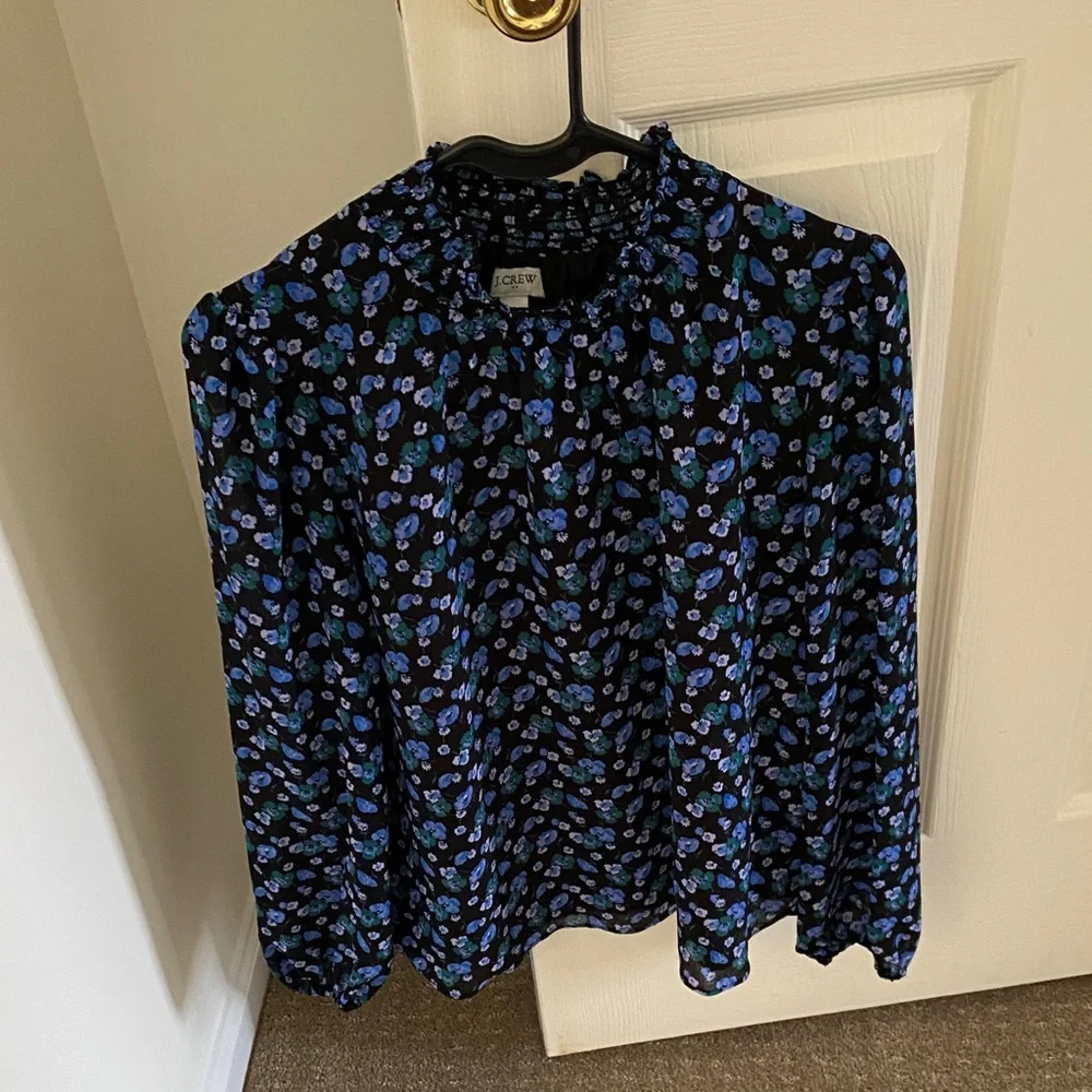 J. Crew Navy Floral Top with Blue and Green Accents - Picture 1 of 4